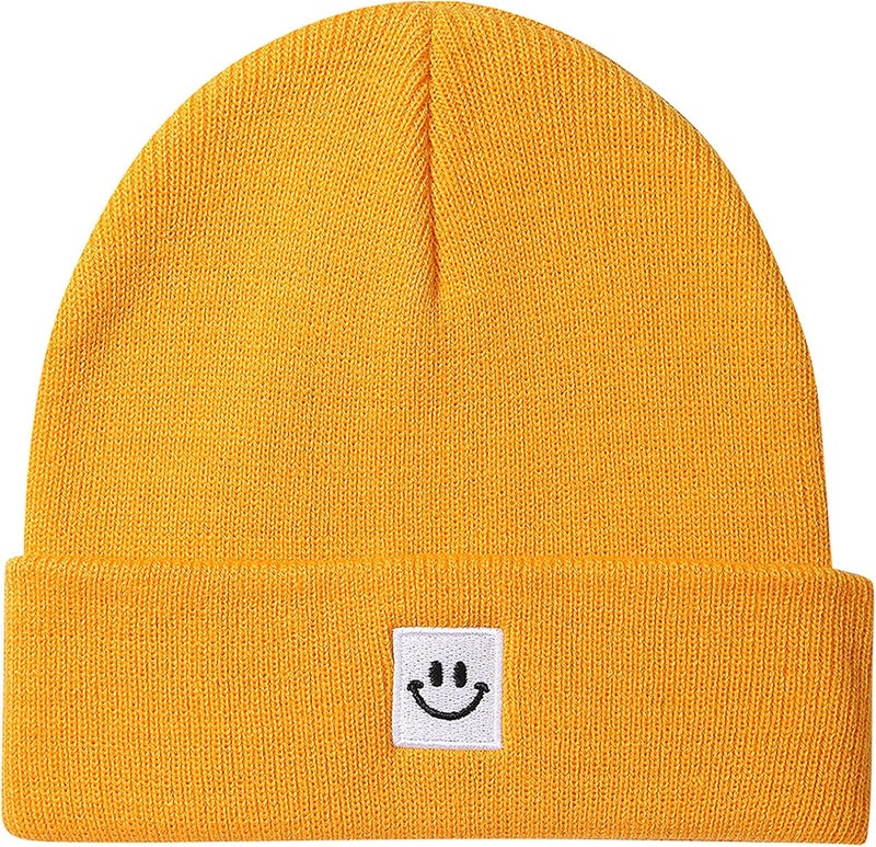 Knit Beanie Hat with Smile Face for Men/Women
